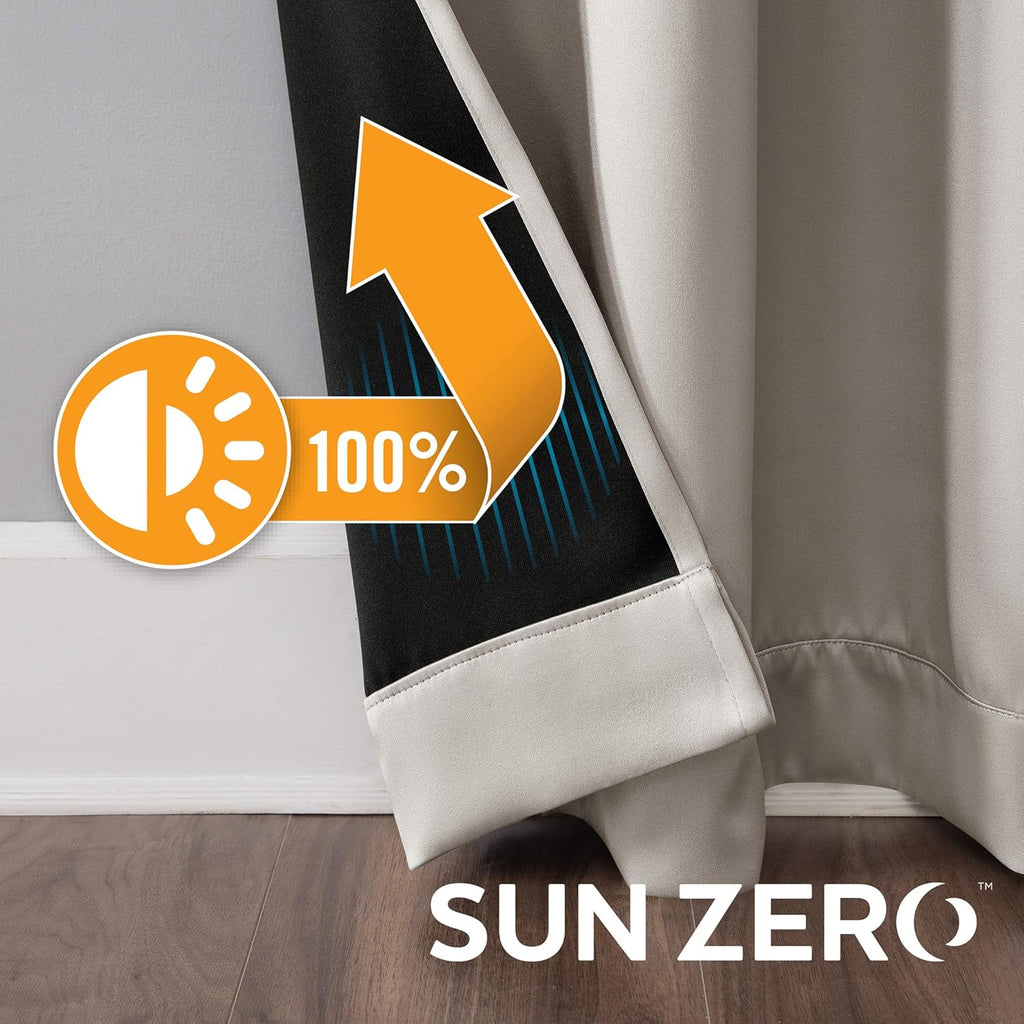 Sun Zero Nordic 2-pack Theater Grade Extreme 100% Blackout Grommet Curtain Panel Pair, 52" x 84", Stone
