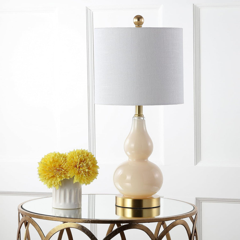 JONATHAN Y 20.5" Ivory Glass Table Lamp, Modern Gourd Bedside Nightstand Lamp for Bedroom, Living Room, White Linen Shade, LED Bulb…