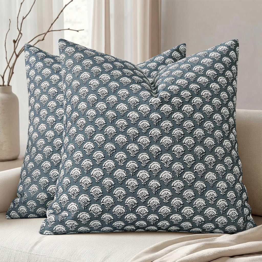 MIULEE Set of 2 Decorative Floral Pillow Covers Neutral Vintage Throw Pillows Block Print Boho Farmhouse Cushion Covers for Modern Spring…