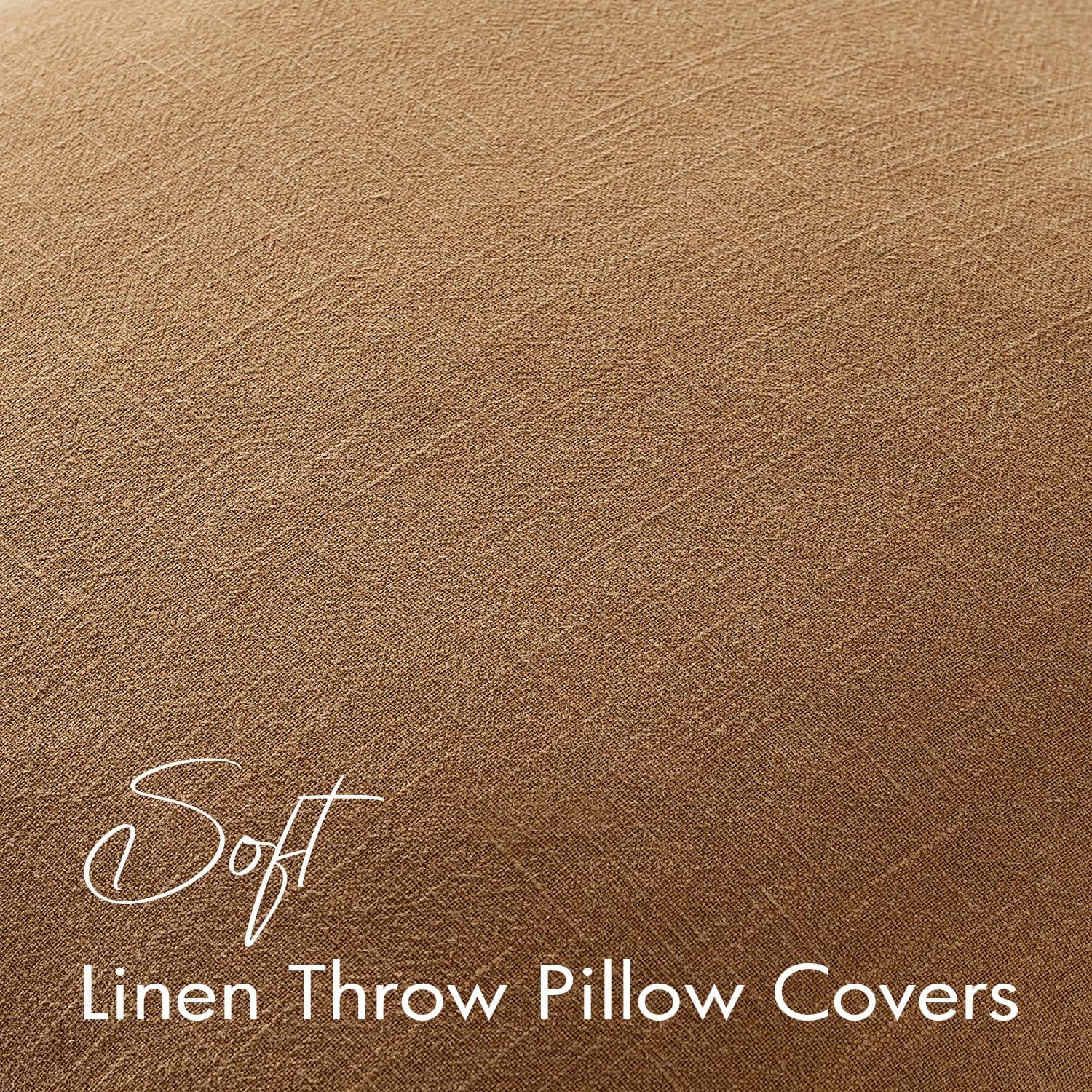 EMEMA Decorative Linen Throw Pillow Covers 24x24 Inch Brown Boho Farmhouse Neutral Couch Throw Pillows for Bed Pack of 2 Accent…