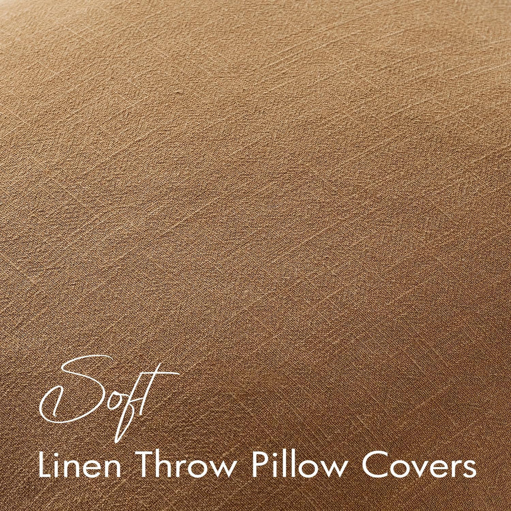 EMEMA Fall Decorative Linen Throw Pillow Covers 22x22 Inch Brown Boho Farmhouse Neutral Couch Throw Pillows for Bed Pack of 2 Accent…
