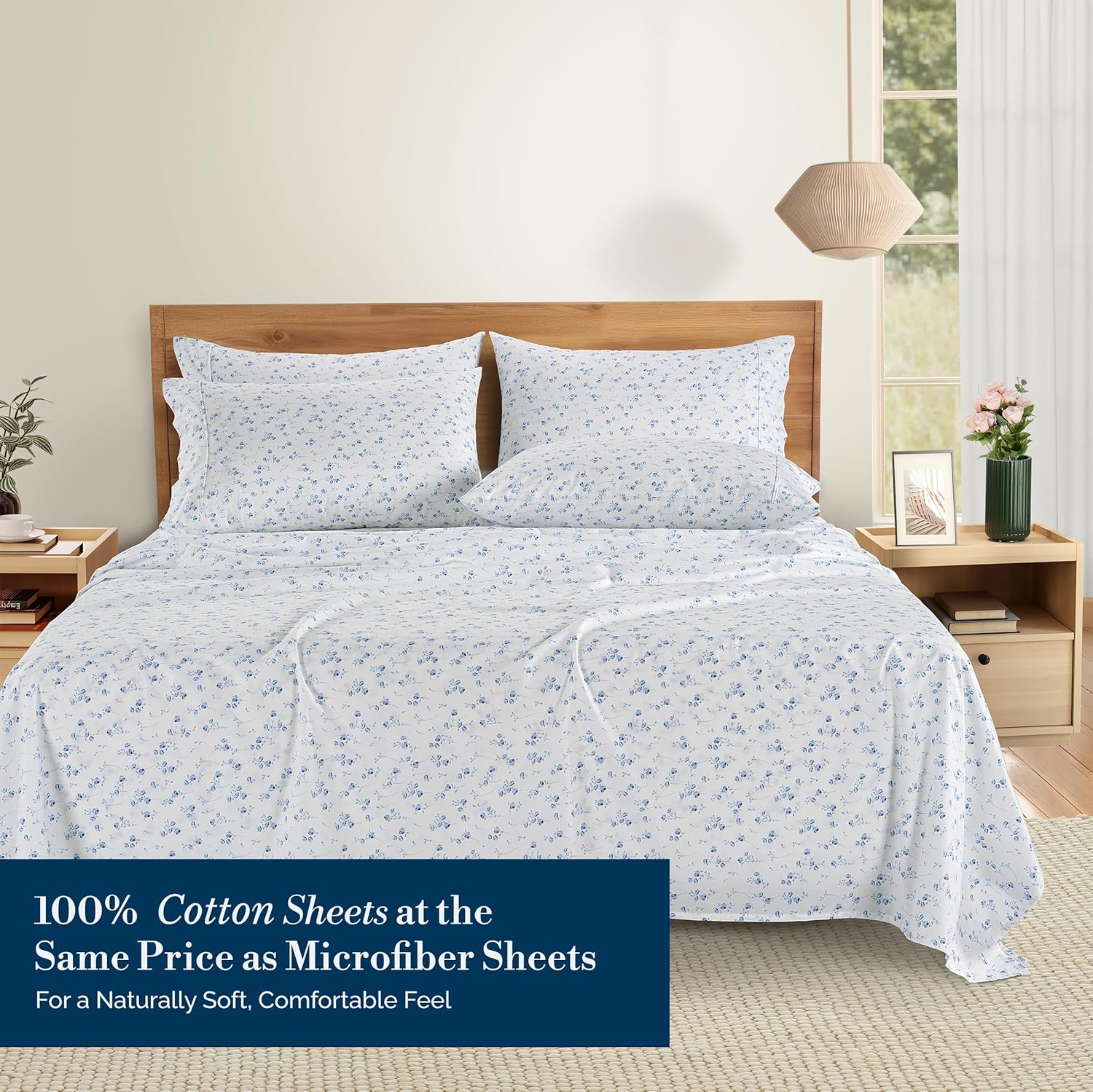 Casa Platino 100% Cotton Sheets California King Size Set - 6 Pieces (1 Flat, 1 Fitted, 4 Pillowcases) - Soft, Breathable & Cooling…