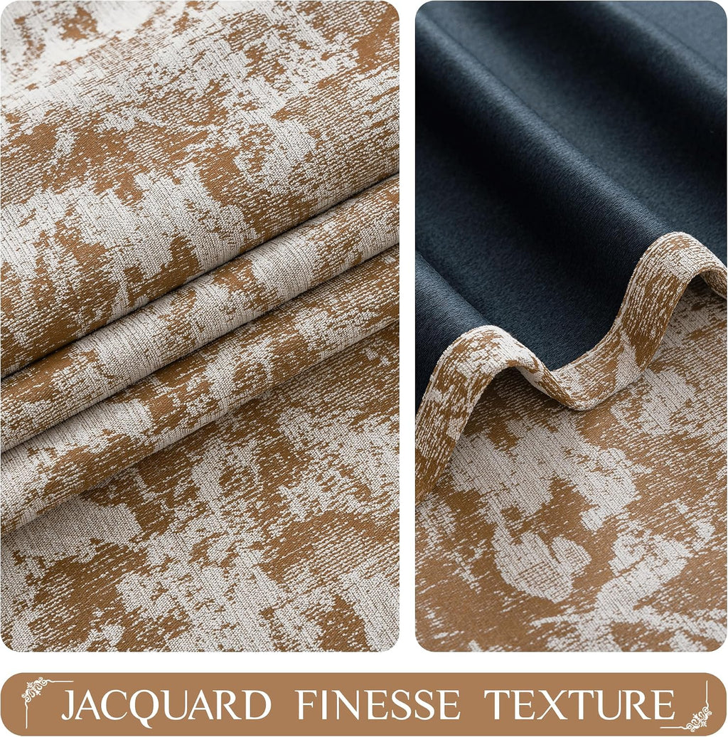 Beauoop Brown Floral Jacquard Blackout Curtains 84 Inches Long 2 Panels for Bedroom Living Room Chenille Flower Room Darkening Thermal…
