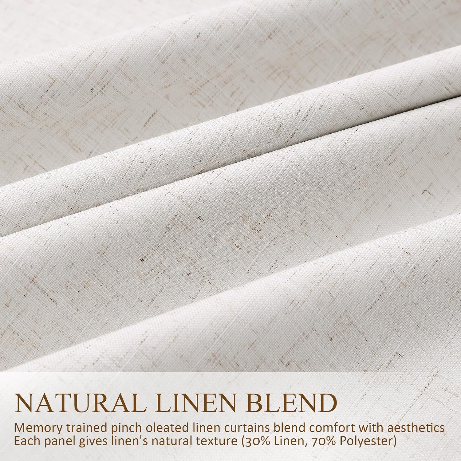 Boodii Natural Cream 100% Black Out Pinch Pleated Linen Curtains 105 Inch 2 Panels for Living Room Bedroom Thermal Insulated Full Blackout…