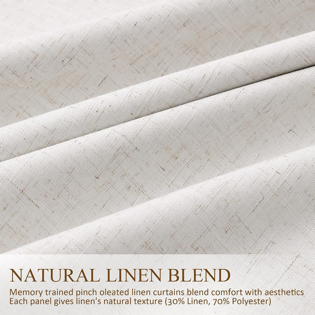 Boodii Natural Cream 100% Blackout Linen Pinch Pleated Curtains 94 Inch Length 2 Panels Set Room Darkening for Bedroom Lining Room with Whi…