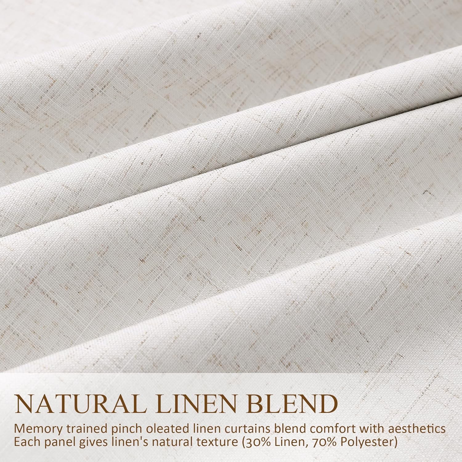 Boodii Natural Cream 100% Blackout Linen Pinch Pleated Curtains 100 Inches Long for Living Room Bedroom Thermal Insulated Office Farmhouse…