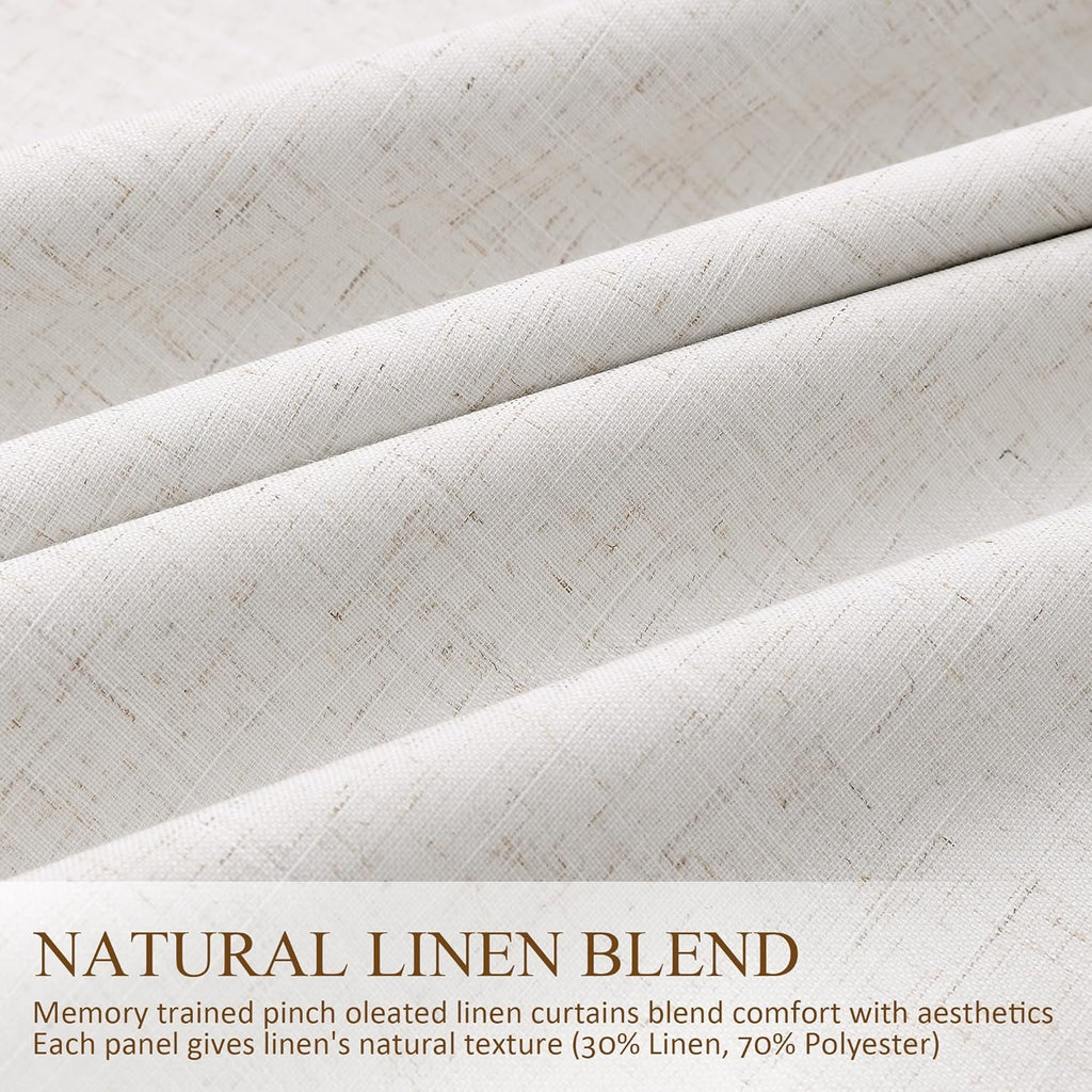 Boodii Natural Cream 100% Blackout Pinch Pleated Linen Curtains 95 Inch Office 2 Panels Set with Thermal Insulated White Liner Drapes Energ…