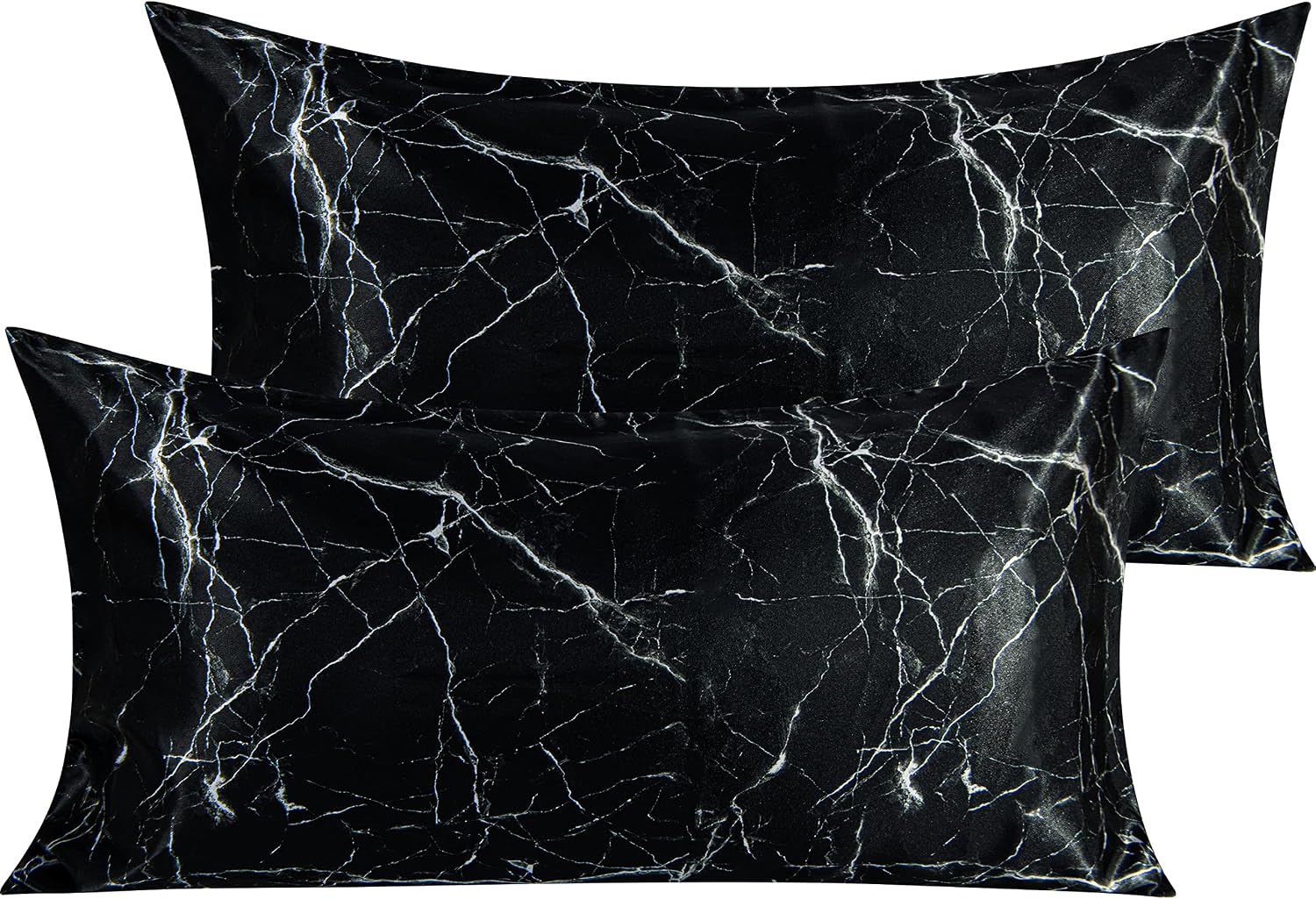 Ntbay 2 Pack Satin King Pillowcases for Hair and Skin, Luxurious and Silky Marbling Printed Pillow Cases with Envelope Closure, 20x36 Inche…