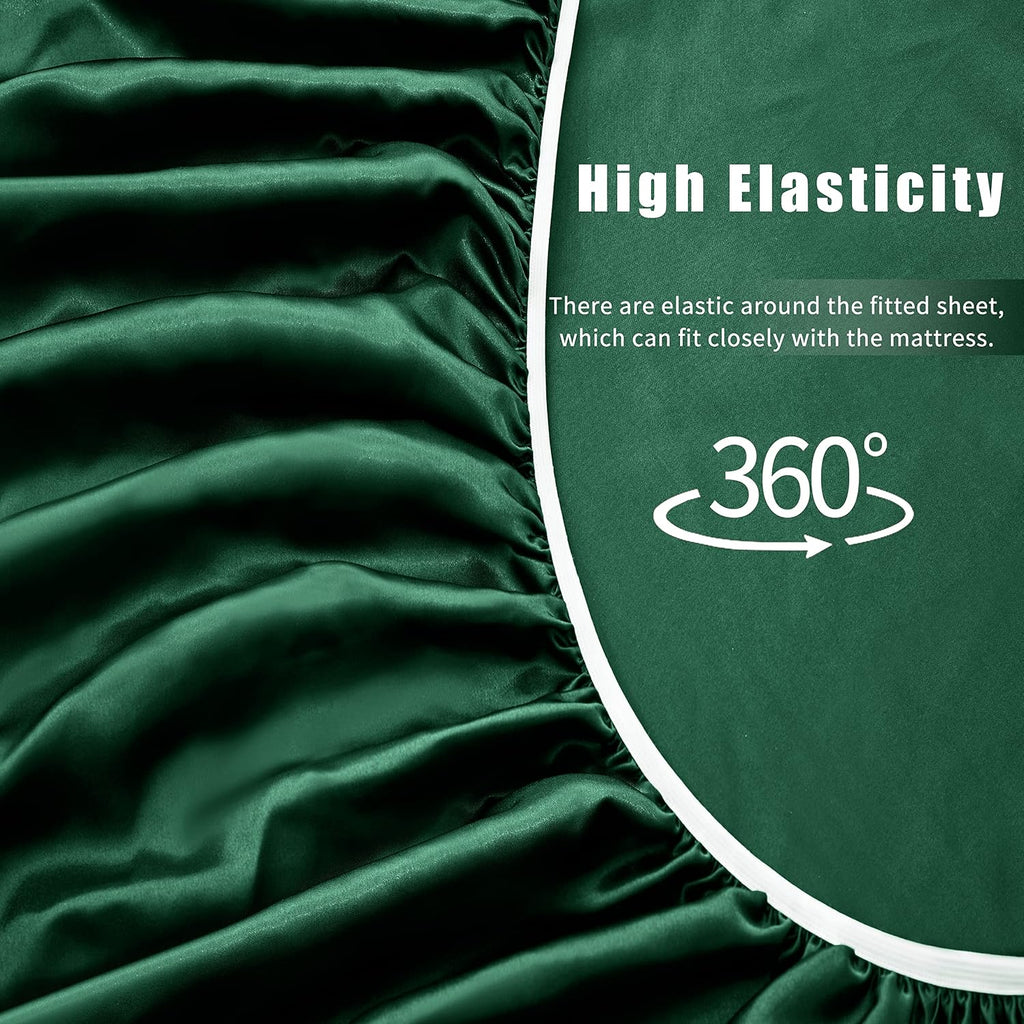 VACVELT 3pcs Emerald Green Satin Sheets Twin Size Bed Set, 15 Inch Deep Pocket Silky Satin Sheet Set, Soft Satin Bedding Set Cooling &…