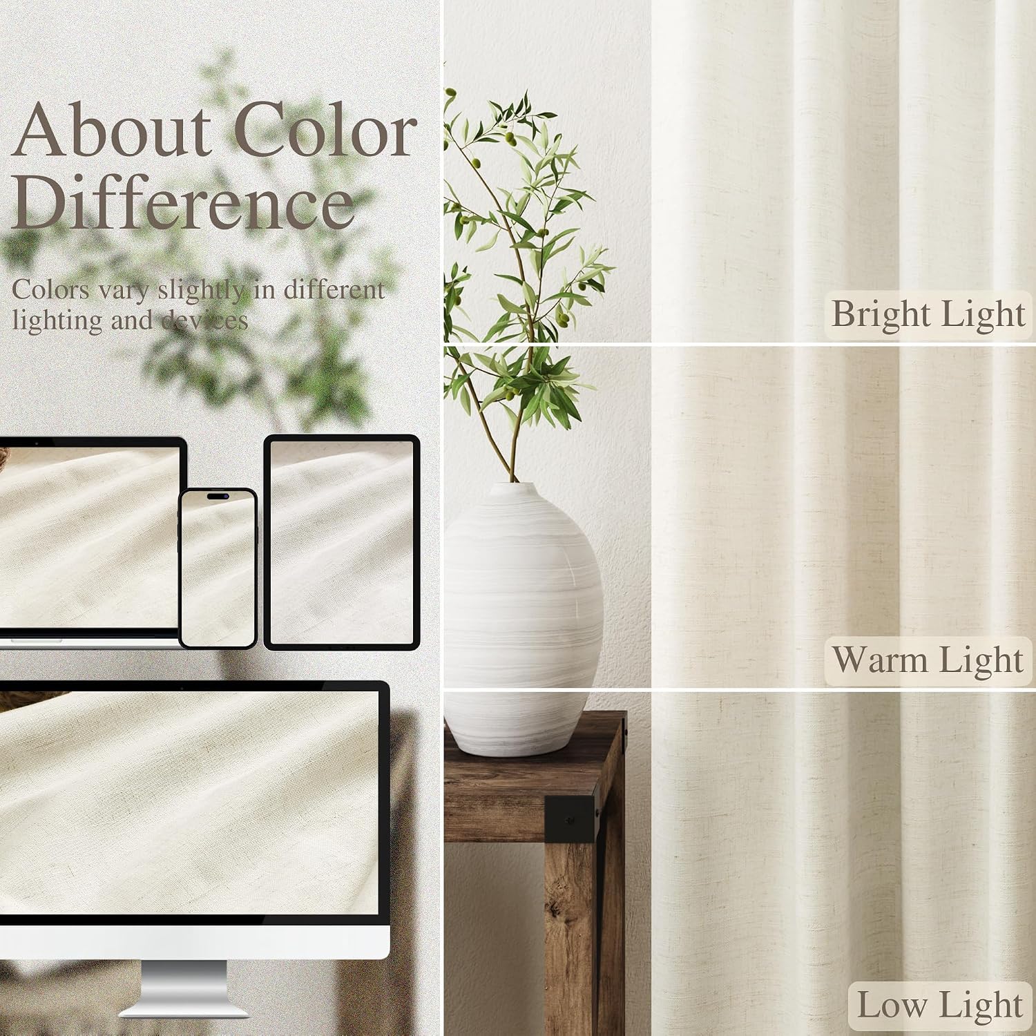 Nanspring Warm Beige 100% Blackout Linen Curtains 84 Inch Length 2 Panels Set for Bedroom Back Tab Modern Farmhouse Decor Black Out Curtain…