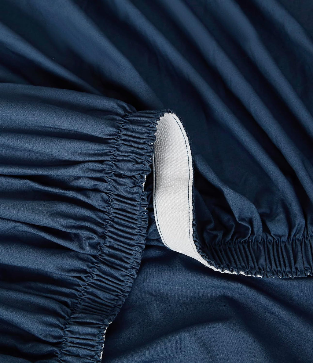 Linen Closet 4 Pcs 100% Cotton Queen Sheet Set, Navy, 400 Thread Count, Percale Weave, Deep Pocket Fitted Sheet, Fits Up To 18" Mattress…