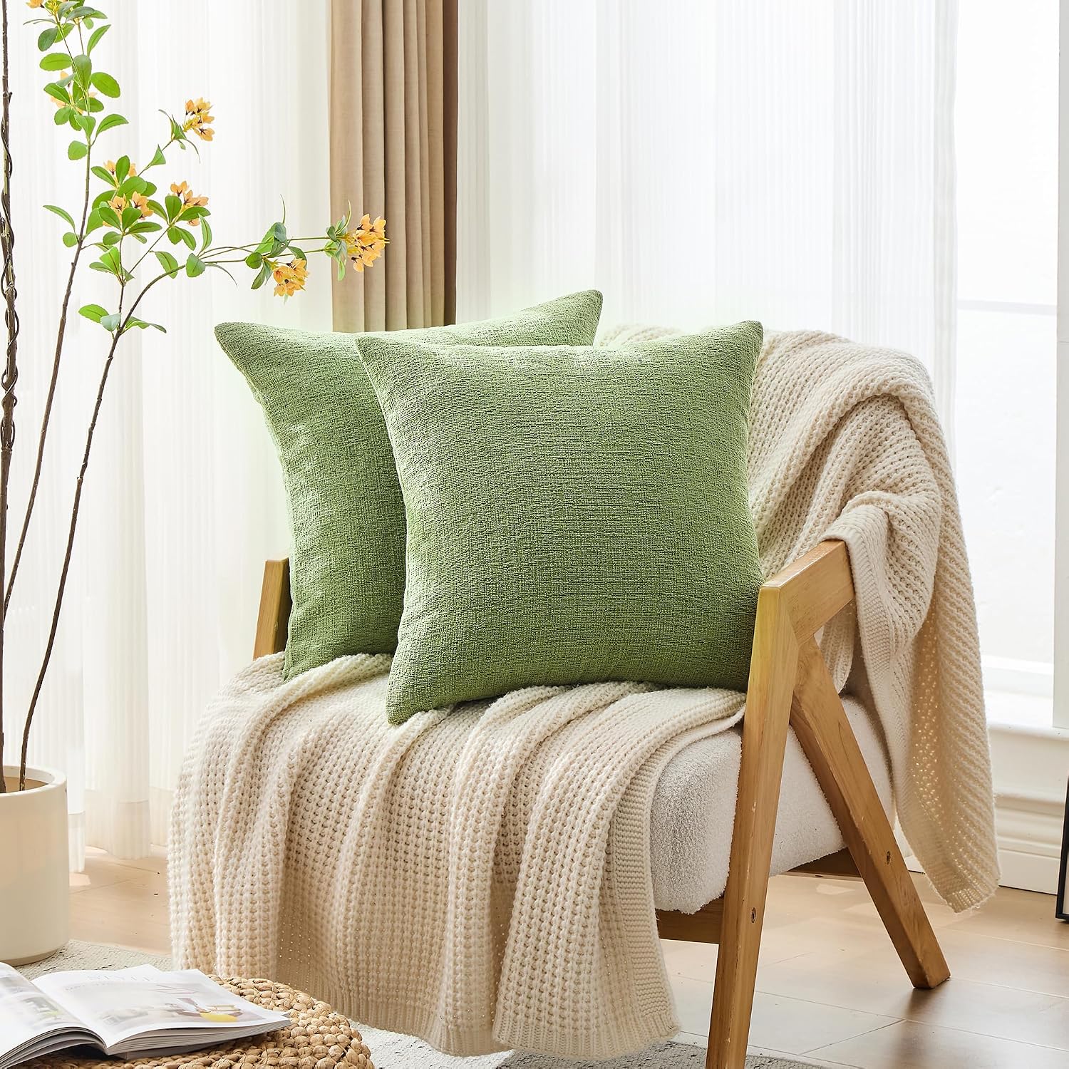 Gawamay Set of 2 Soft Textured Chenille Throw Pillow Covers 20x20 Inch (50x50 CM), Decorative Pillowcases Cushion Covers for Farmhouse Home…