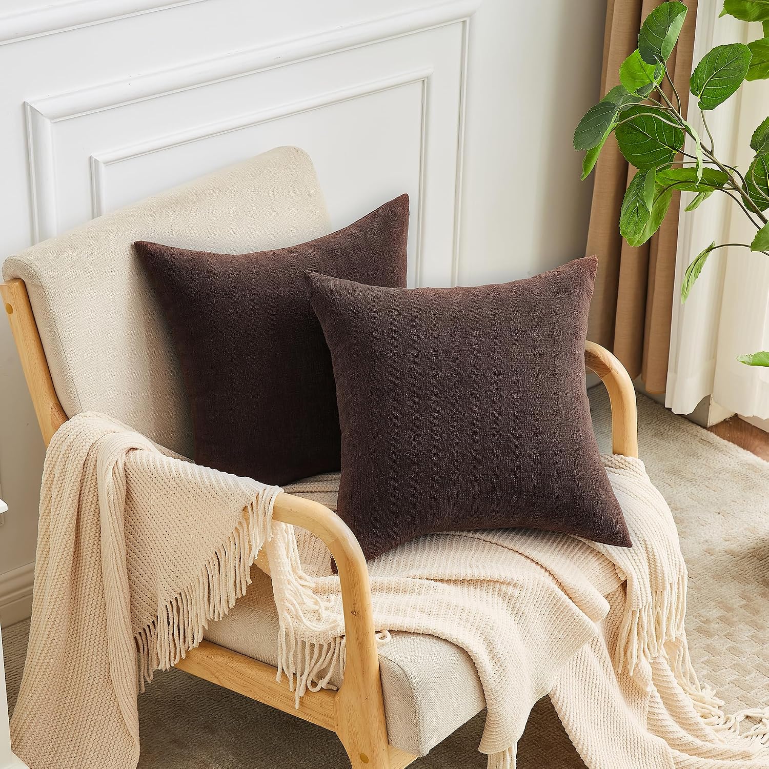 Gawamay Decorative Square Throw Pillow Covers 20"x20" Inch Set of 2, Super Soft Chenille Pillows Farmhouse Fall Pillowcase for Living Room…