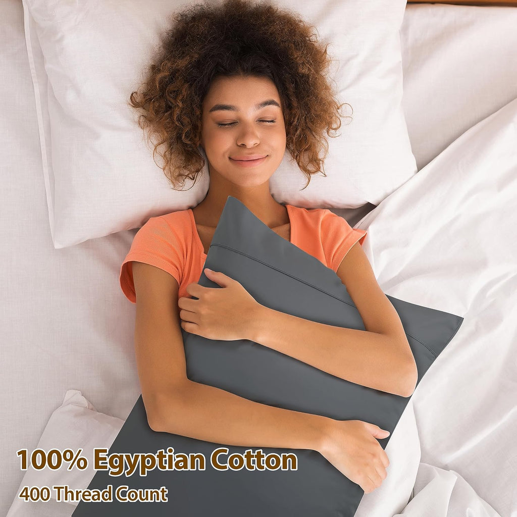 ShunjieHome 100% Egyptian Cotton Pillow Cases Set of 2, Standard Size 400 Thread Count Cooling Pillowcases, Soft and Breathable Pillow Cove…