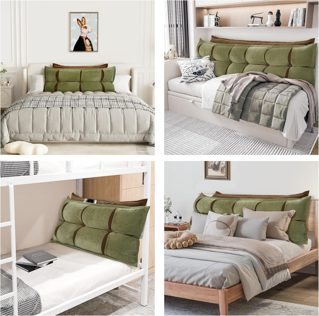 Johnear Headboard Backrest Set of 2 Pack Pillows for Daybed Couch Support Reading Pillows for Sitting in Bed Adult, Soft Chenille Green…