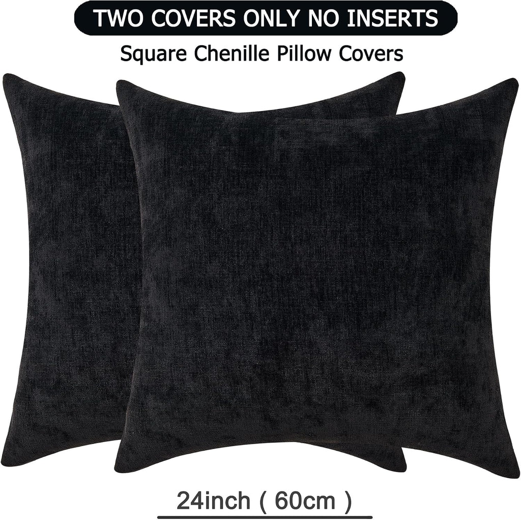 Gawamay Decorative Chenille Throw Pillow Covers 24x24 Inch Pack of 2, Soft Square Couch Pillow Cover for Sofa Cushion Living Room Bedroom S…