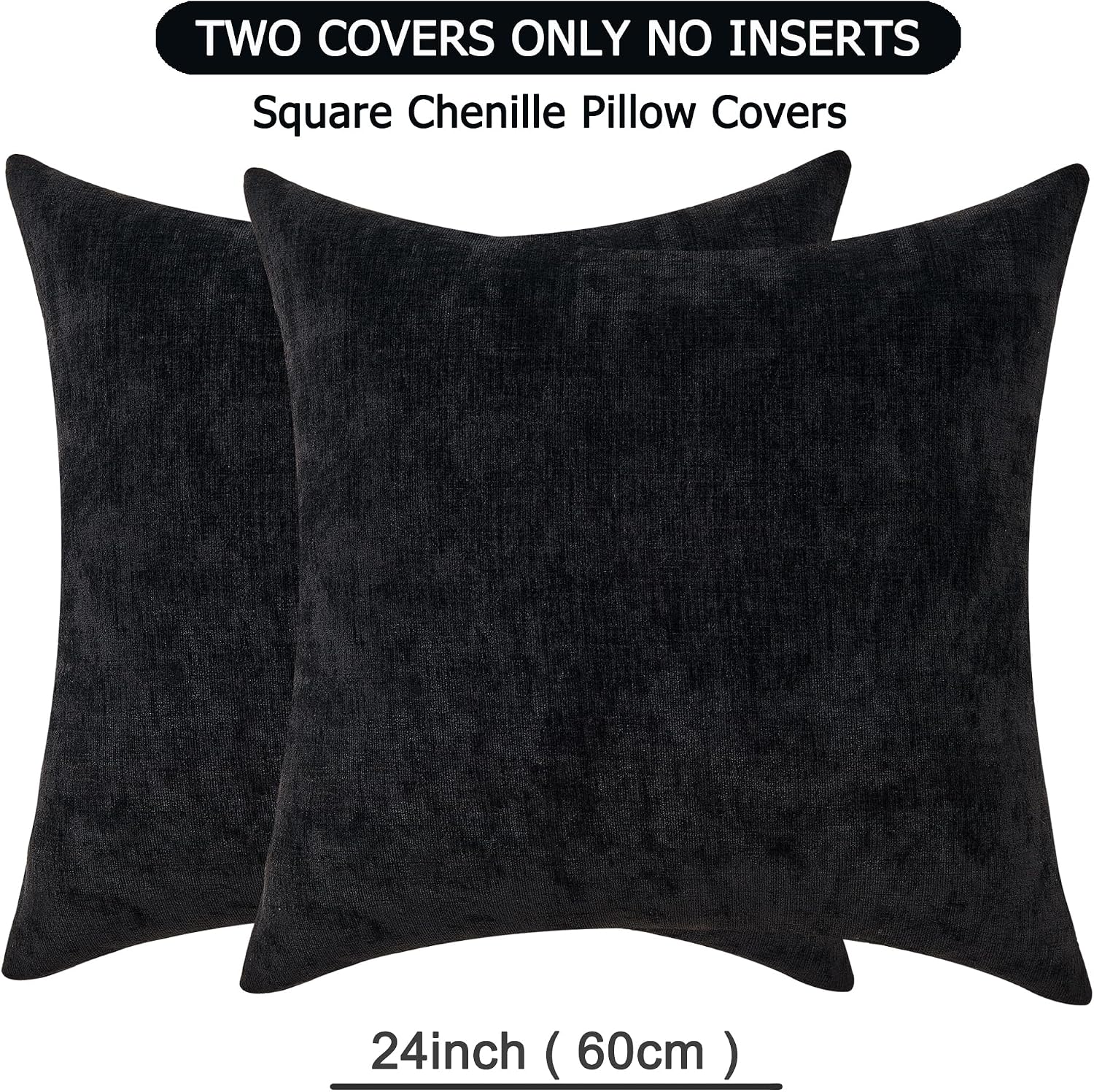 Gawamay Decorative Chenille Throw Pillow Covers 24x24 Inch Pack of 2, Soft Square Couch Pillow Cover for Sofa Cushion Living Room Bedroom S…