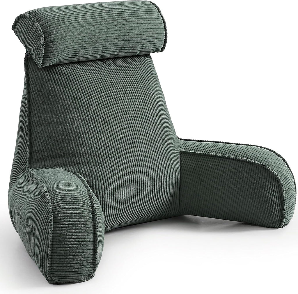 Ailuteie Sit Up Reading Pillow, Backrest Pillow with Arms, Corduroy Back Support Cushion with Side Pockets & Washable Cover, Bed Rest Suppo…