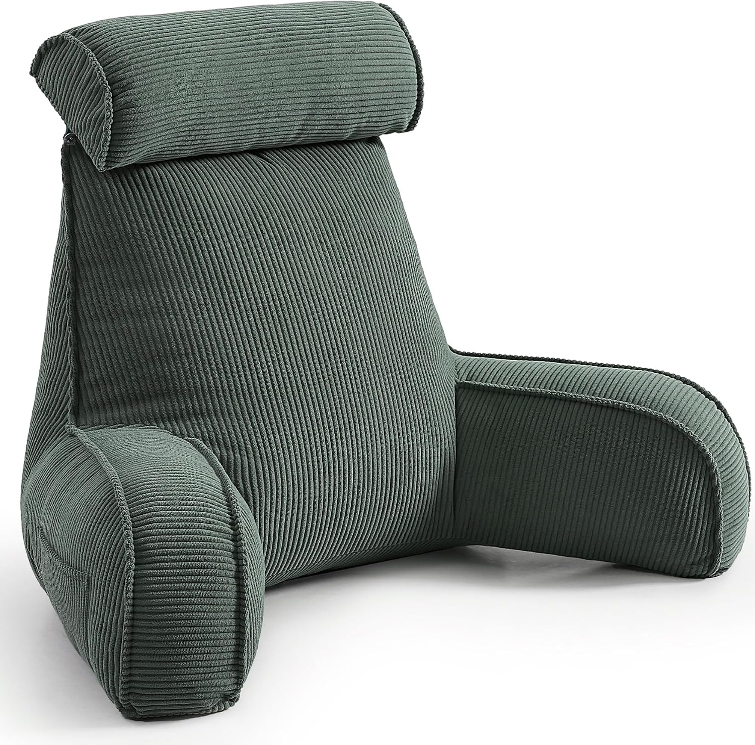 Ailuteie Sit Up Reading Pillow, Backrest Pillow with Arms, Corduroy Back Support Cushion with Side Pockets & Washable Cover, Bed Rest Suppo…