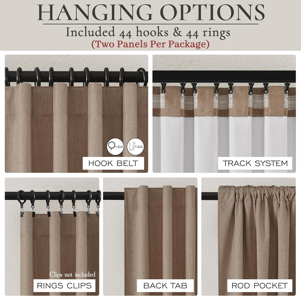 Qjmydeco Rust Brown Blackout Curtains 60 Inches Extra Wide Linen 96 Inch Length for Living Room, Pleated Farmhouse Bedroom Chocolate Therma…