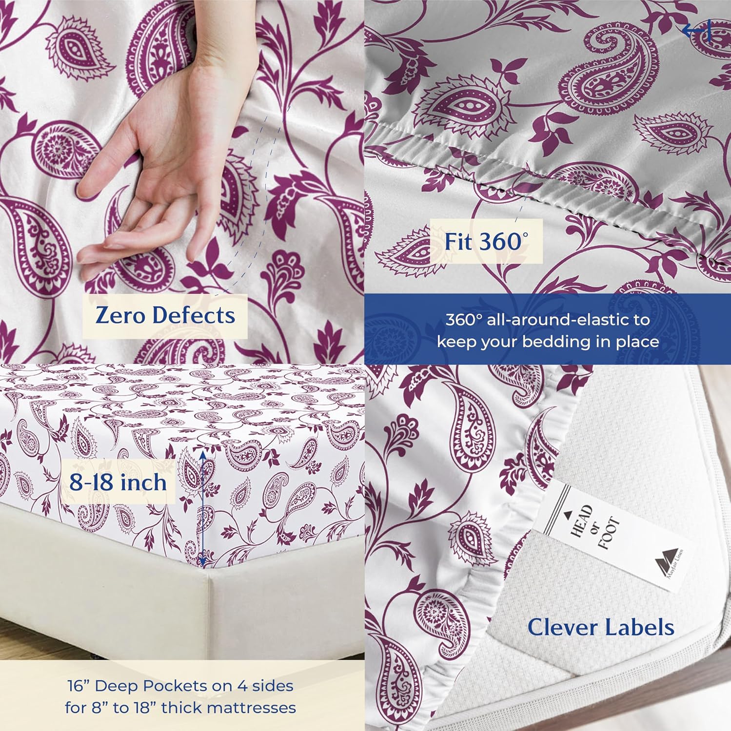Mayfair Linen 100% Organic Cotton Printed Sheets California King Size - Percale Weave Cotton Cal King Size Sheet Set (4 PC, Paisley)…
