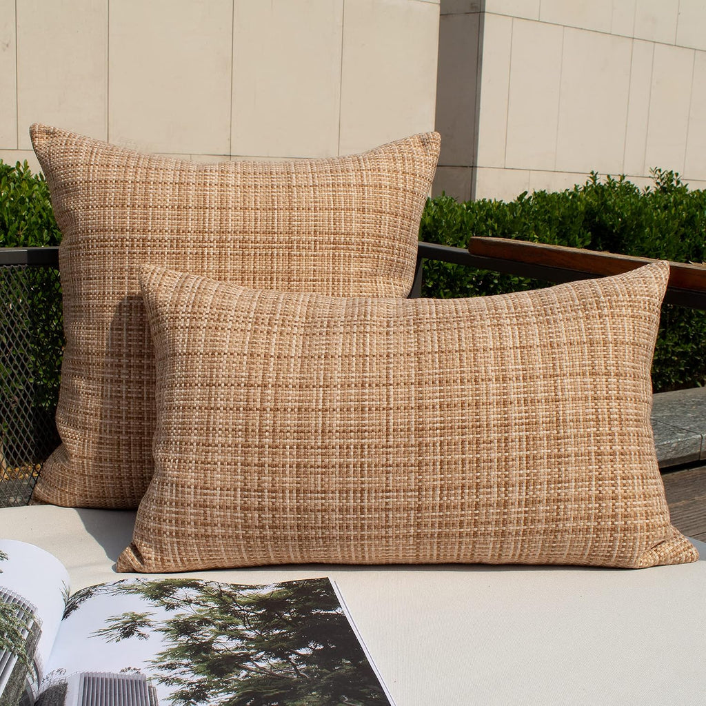 Kevin Textile Outdoor Waterproof Throw Pillow Covers 26x26 Inch Pack of 2 Woven Faux Linen Farmhouse Decorative Euro Shams Water…