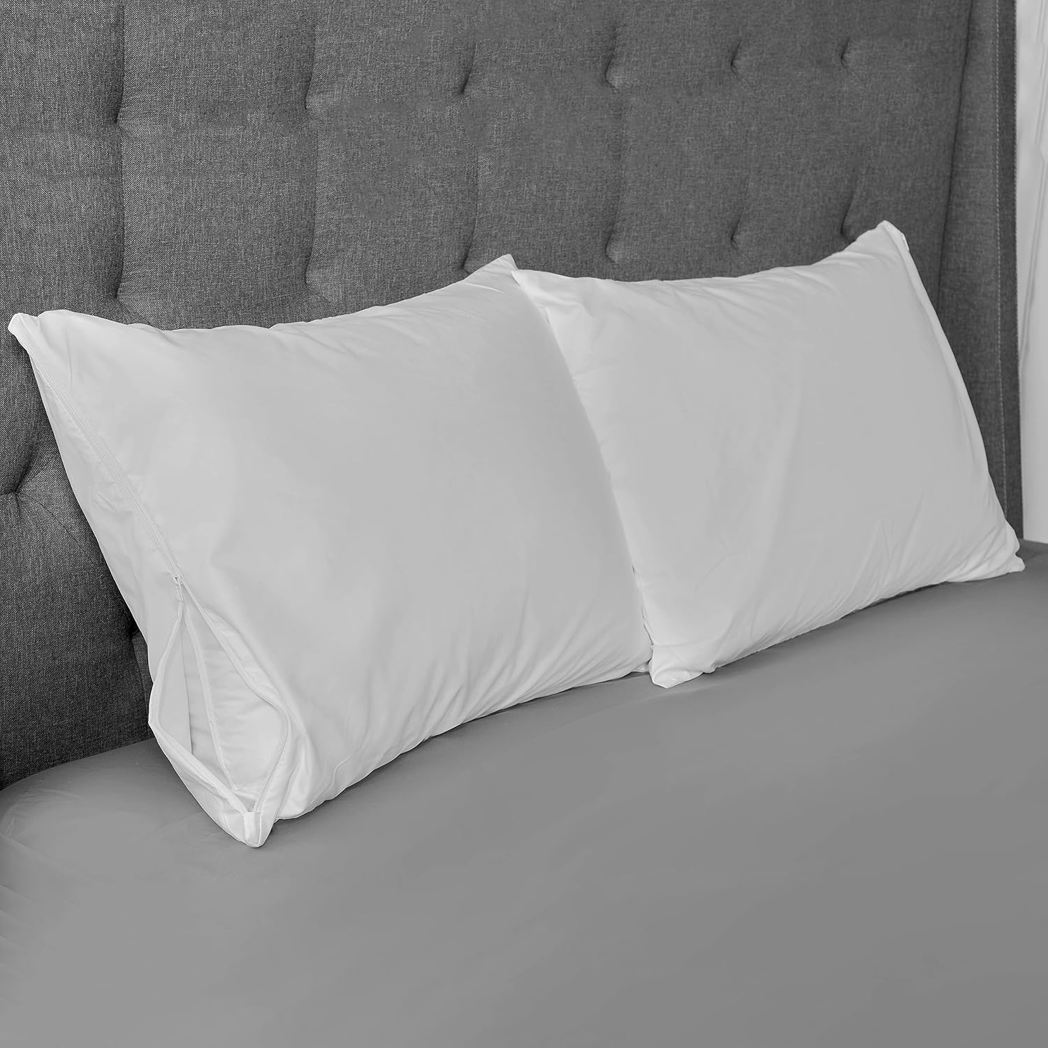 AllerEase Hot Water Wash Breathable Advanced Protection Machine Washable Durable Zippered Pillow Protector, King Size 4 Pack, White