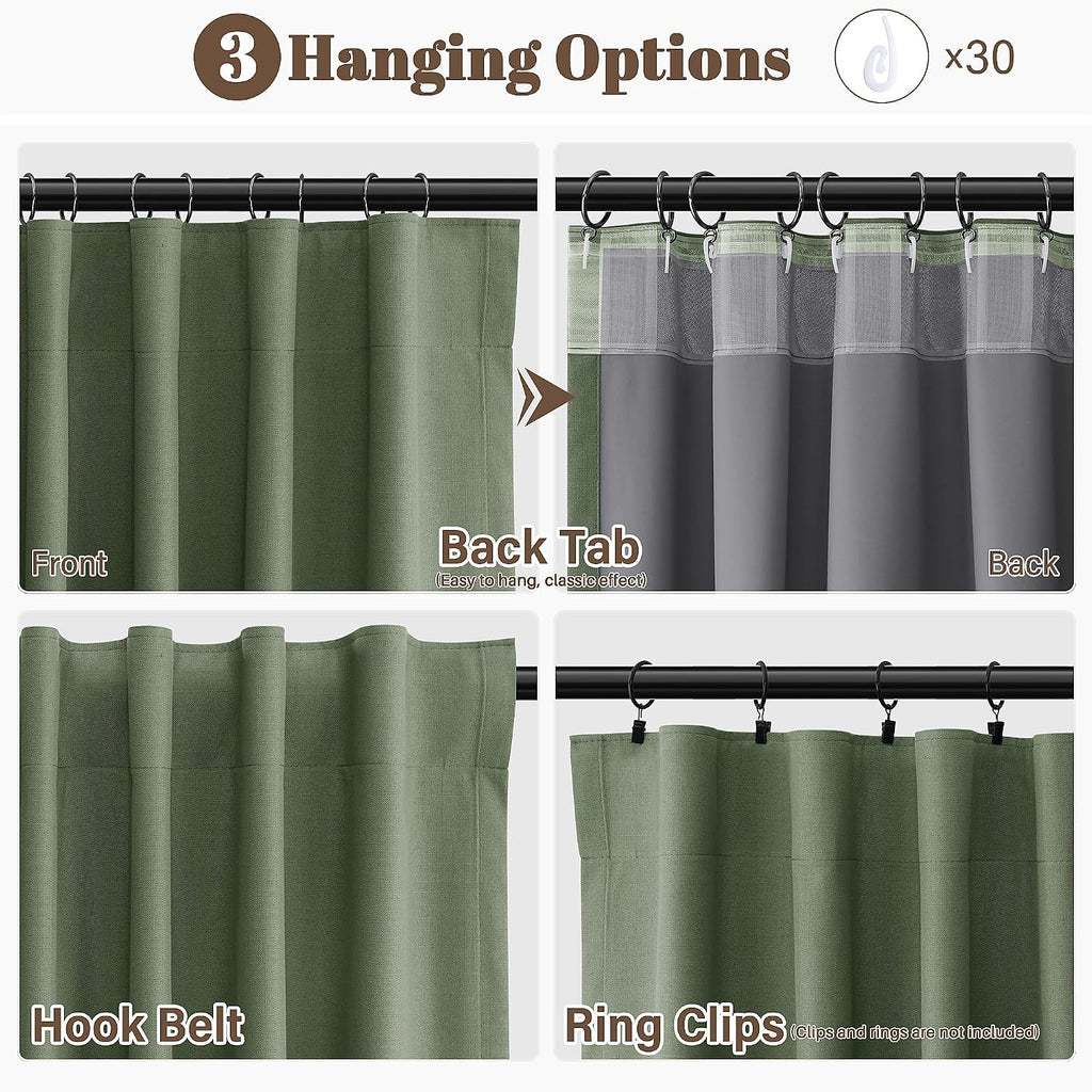 Guken Linen 100% Blackout Curtains 78 Inches Long for Bedroom Full Light Blocking Curtains Olive Green Country Farmhouse Insulated Thermal…