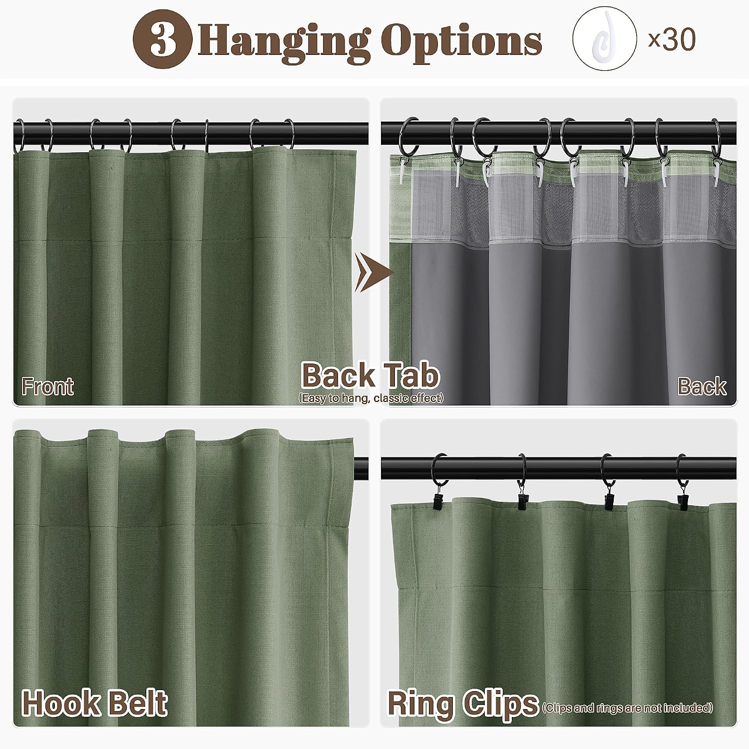 Guken Linen 100% Blackout Curtains 78 Inches Long for Bedroom Full Light Blocking Curtains Olive Green Country Farmhouse Insulated Thermal…