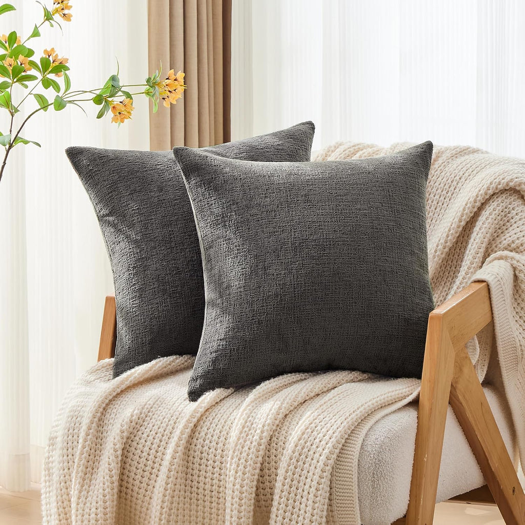Gawamay Set of 2 Soft Textured Chenille Throw Pillow Covers 18x18 Inch (45x45 CM), Decorative Pillowcases Cushion Covers for Farmhouse Home…