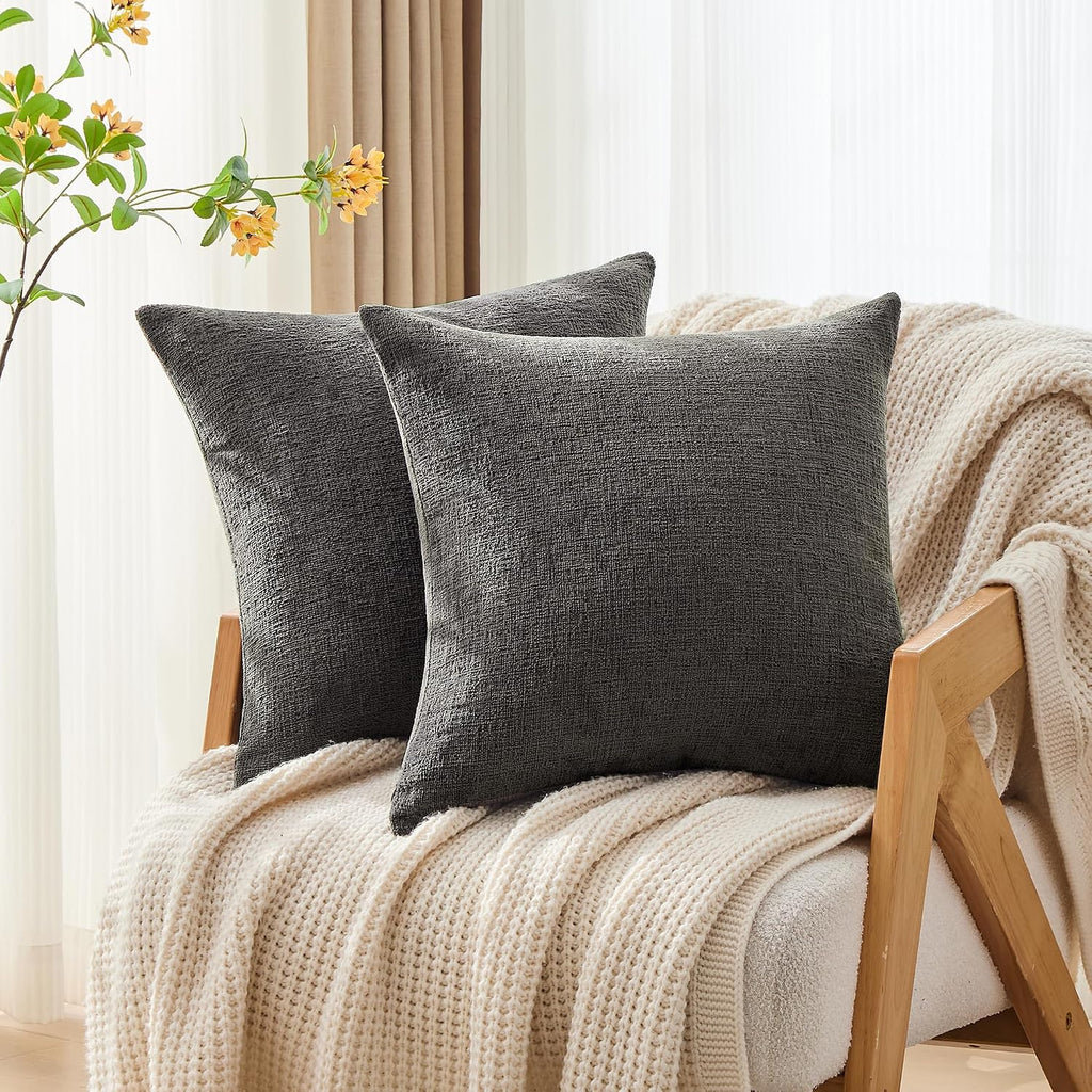 Gawamay Set of 2 Soft Textured Chenille Throw Pillow Covers 16x16 Inch (40x40 CM), Decorative Pillowcases Cushion Covers for Farmhouse Home…