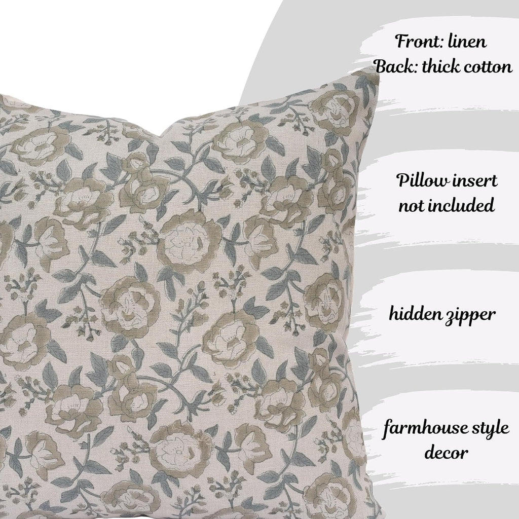 LineandLoop Linen Throw Pillow Covers 20x20 inch sage Green Spring Decorative Pillow Covers for Living Room, Bedroom 2 inches cotton Green