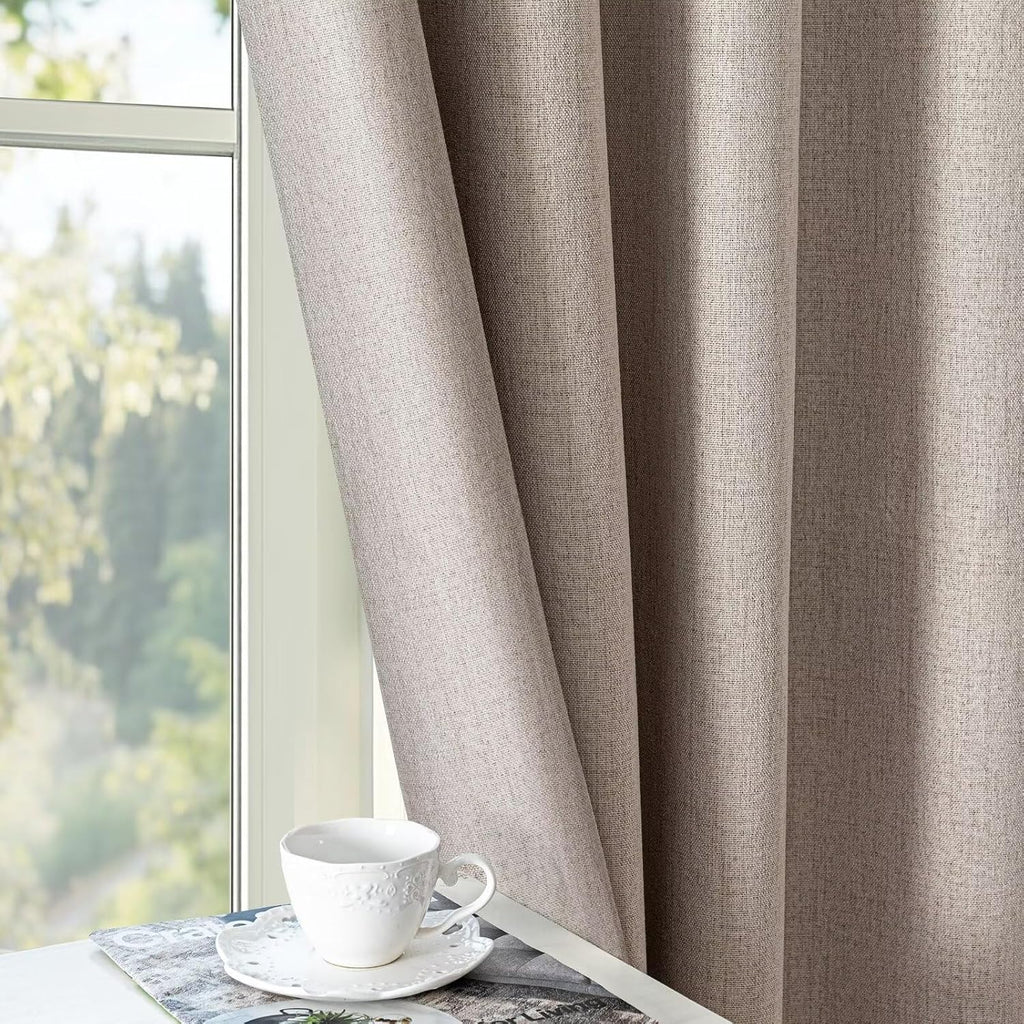 IGEMAEVE Blackout Curtains Customsize for Bedroom,100% Black Out Curtains 1 Panel Thermal Insulated Room Darkening Drapes Beige Grommet…