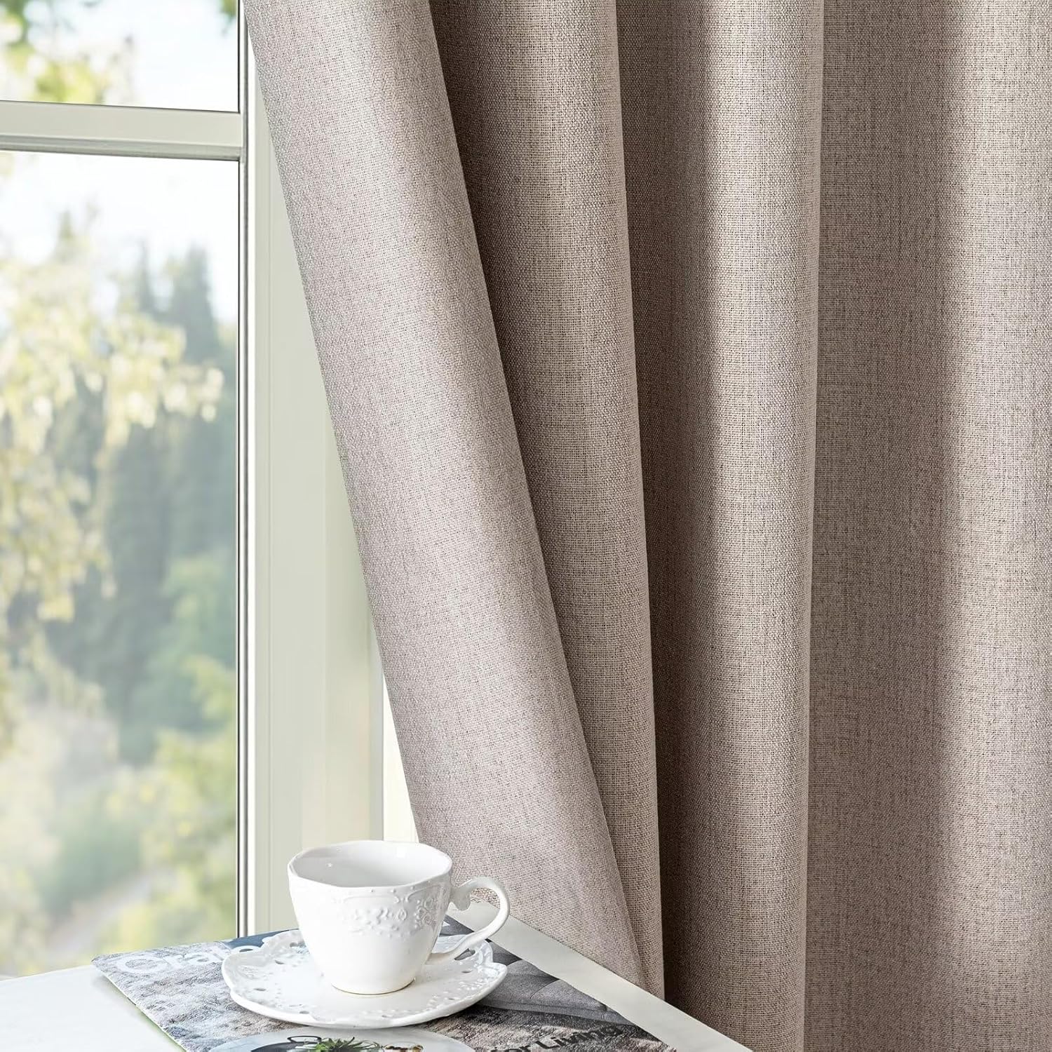 IGEMAEVE Blackout Curtains Customsize for Bedroom,100% Black Out Curtains 1 Panel Thermal Insulated Room Darkening Drapes Beige Rod…