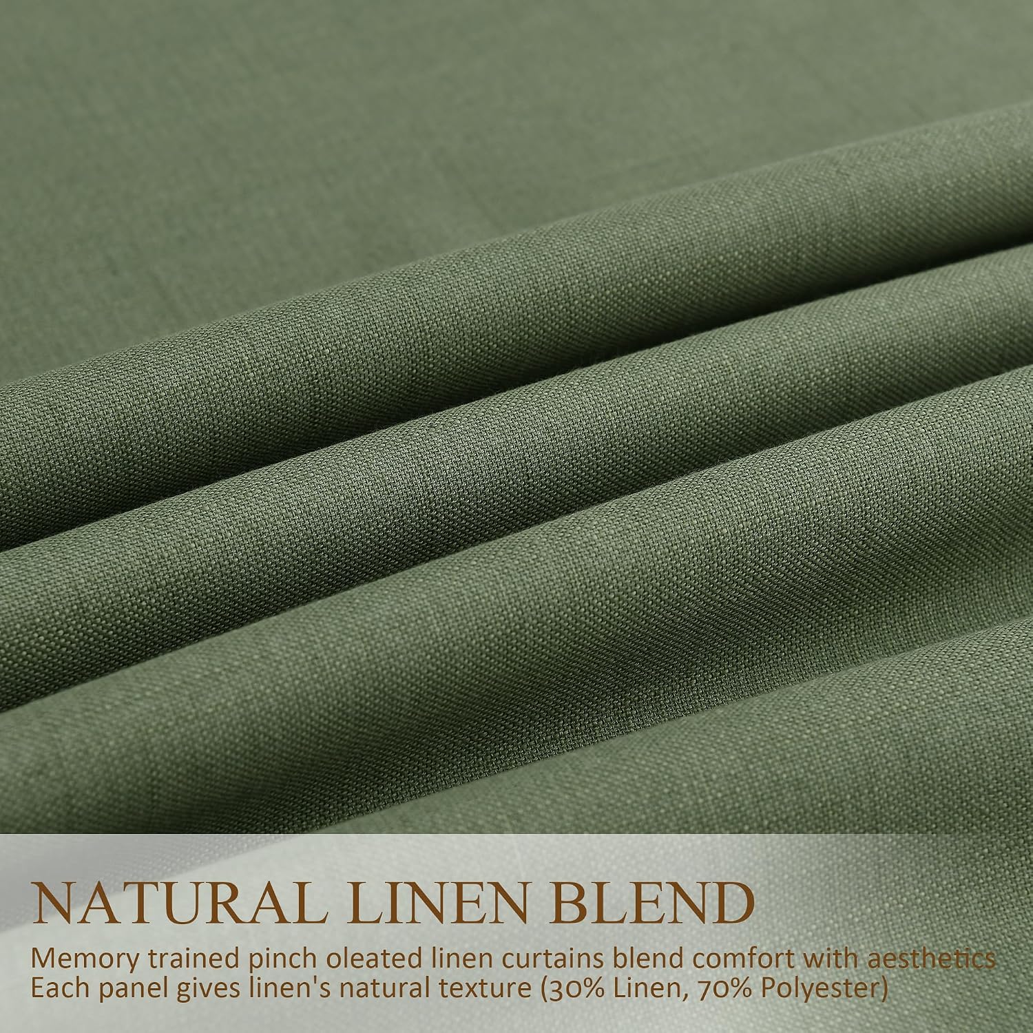Boodii Olive Green 100% Blackout Linen Pinch Pleated Curtains 108 Inches Long 2 Panels for Living Room Pleat Drapes Room Darkening Back Tab…