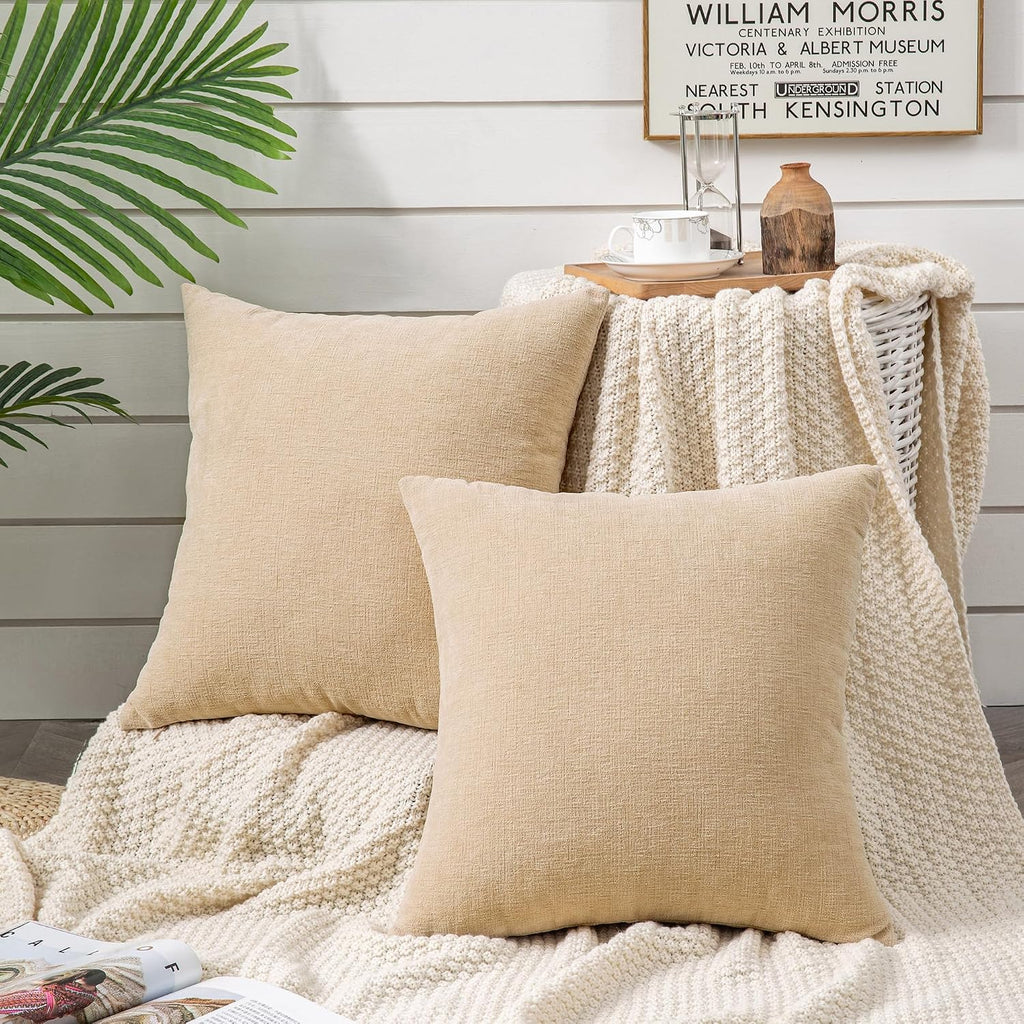 Gawamay Decorative Throw Pillow Covers 16x16 Inch Set of 2, Super Soft Chenille Square Pillows Farmhouse Fall Pillowcase for Living Room Be…