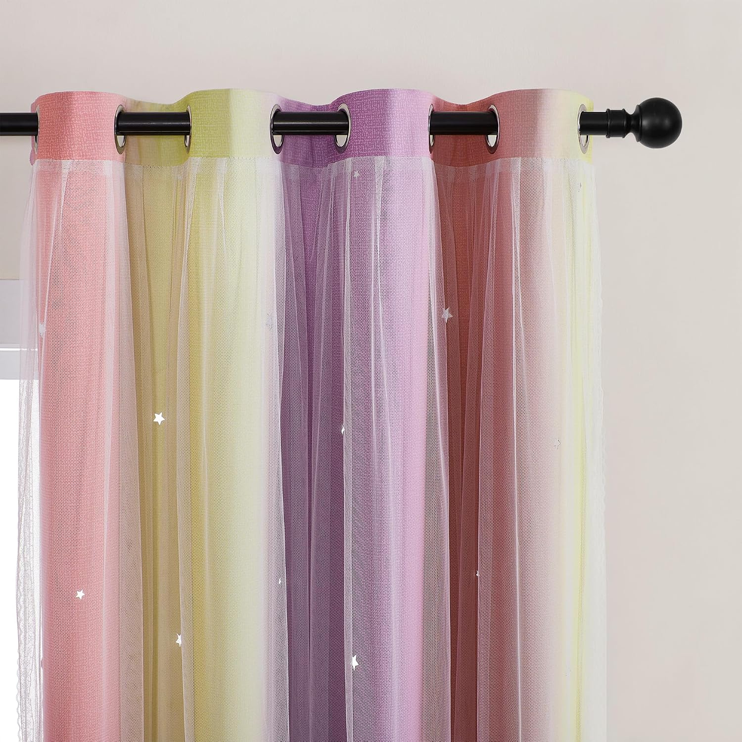 Addsomecolortolife XiDi Pink Curtains for Bedroom Decor Blackout Curtains for Girl Room Rainbow Curtains for Kids Room Unicorn Wall Decals…