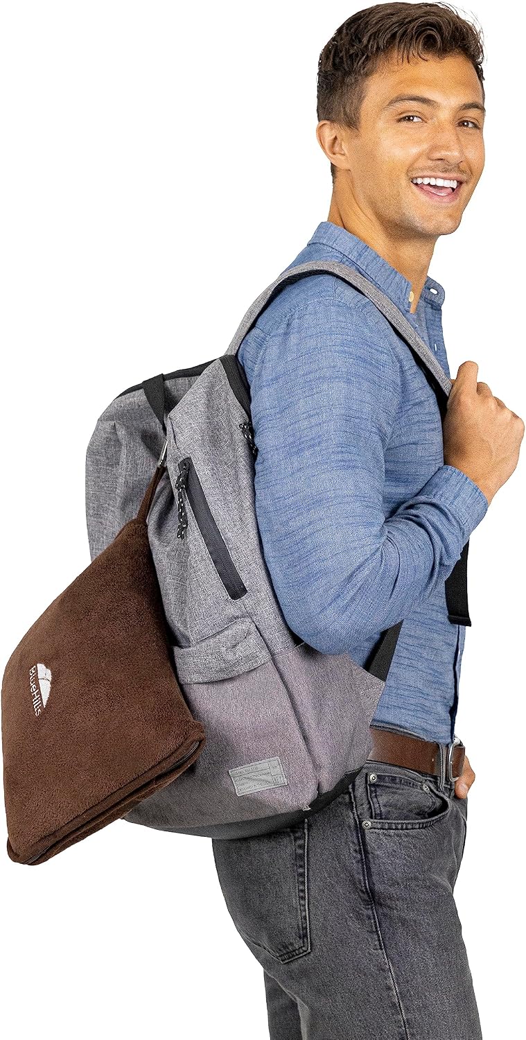 BlueHills Premium Soft Travel Blanket Pillow Airplane Blanket Soft Bag Pillow case with Hand Luggage Belt and Backpack Clip Compact Pack…