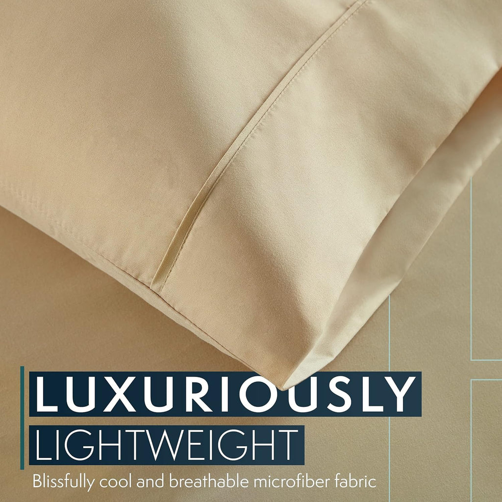 HCCollection HC Collection Queen Pillow Cases Set of 2- Microfiber, Extra Soft Pillowcases - easy maintenance & Machine Washable - Beige…