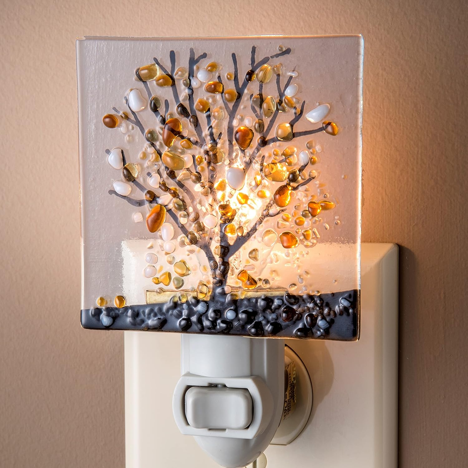 JDevlinGlassArt J Devlin Glass Art Stained Glass Night Light, Autumn, Fall Tree, Nature, Cabin, Plug in nightlight for Bedroom/Bathroom/Sta…
