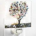 J Devlin Glass Art Stained Glass Tree Night Light – Fused Glass Chip Plug in Nightlight with Purple, Green & Blue Glass – Handmade…