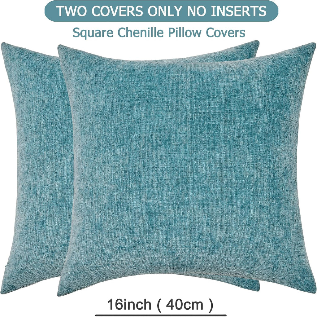 Gawamay Decorative Throw Pillow Covers 16x16 Inch Set of 2, Super Soft Chenille Square Pillows Farmhouse Fall Pillowcase for Living Room Be…