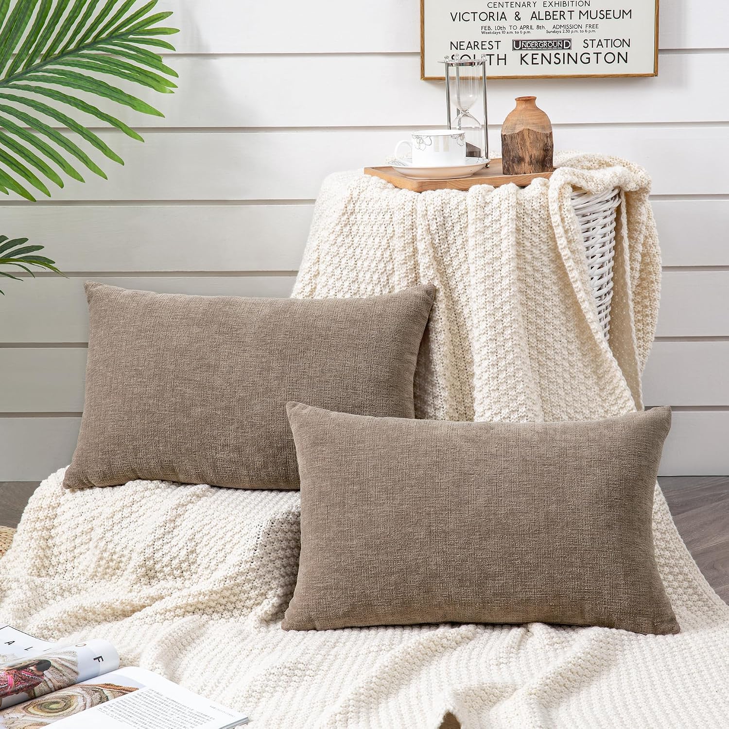 Gawamay Lumbar Pillow Decorative Rectangle Throw Pillow Covers 12"x20" Inch Set of 2, Super Soft Chenille Pillowcase for Living Room Bedroo…