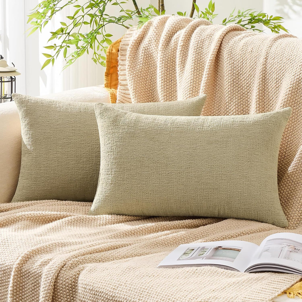 Gawamay Pack of 2 Decorative Lumbar Throw Pillow Covers 20x12 Inch, Soft Chenille Boho Farmhouse Cushion Cases, Couch Pillow Covers for Liv…