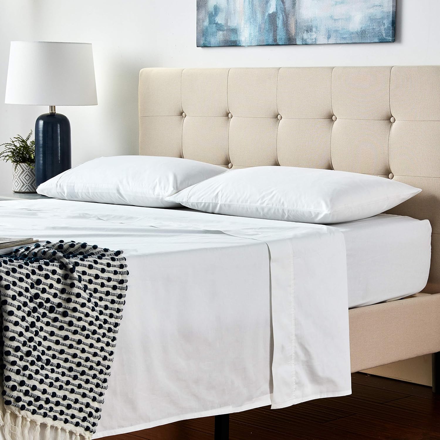 Nautica Queen Sheet Set, Cotton Percale Bedding Set, Crisp & Cool, Lightweight & Breathable (White, Queen) Cotton White