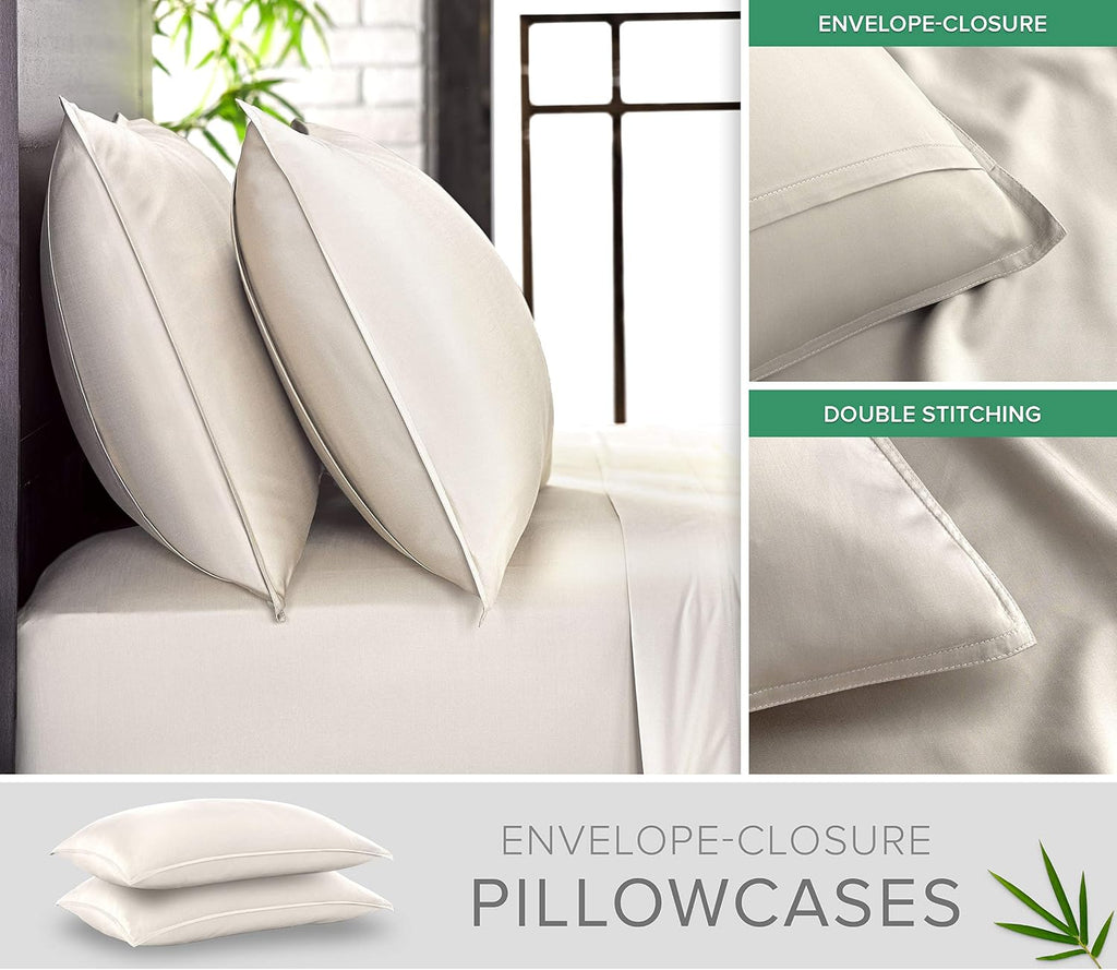 Queen Pillowcases by Pure Bamboo, Genuine 100% Organic Viscose Derived from Bamboo, Luxuriously Soft & Cooling, Double Stitching…