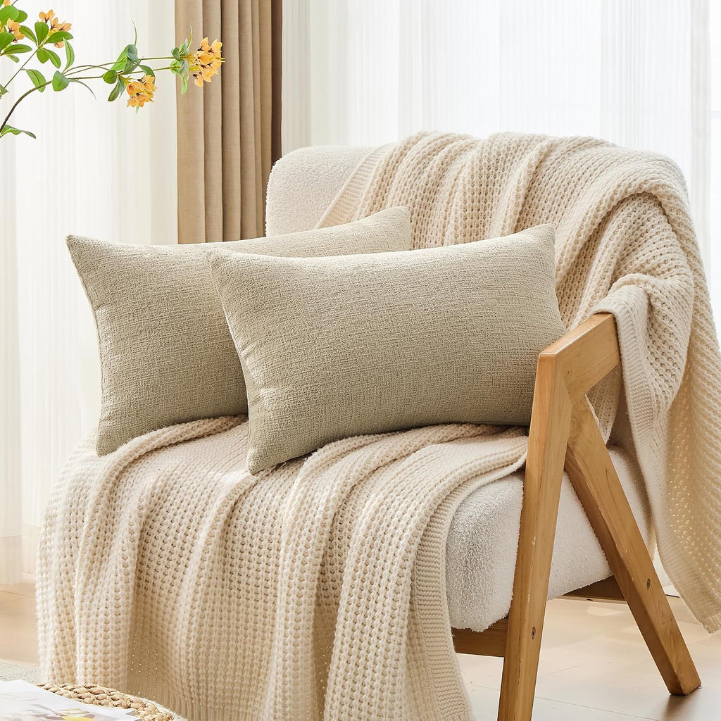 Gawamay Set of 2 Decorative Lumbar Soft Chenille Throw Pillow Covers 12x20 Inch, Boho Farmhouse Cushion Cases, Couch Pillow Covers for Livi…