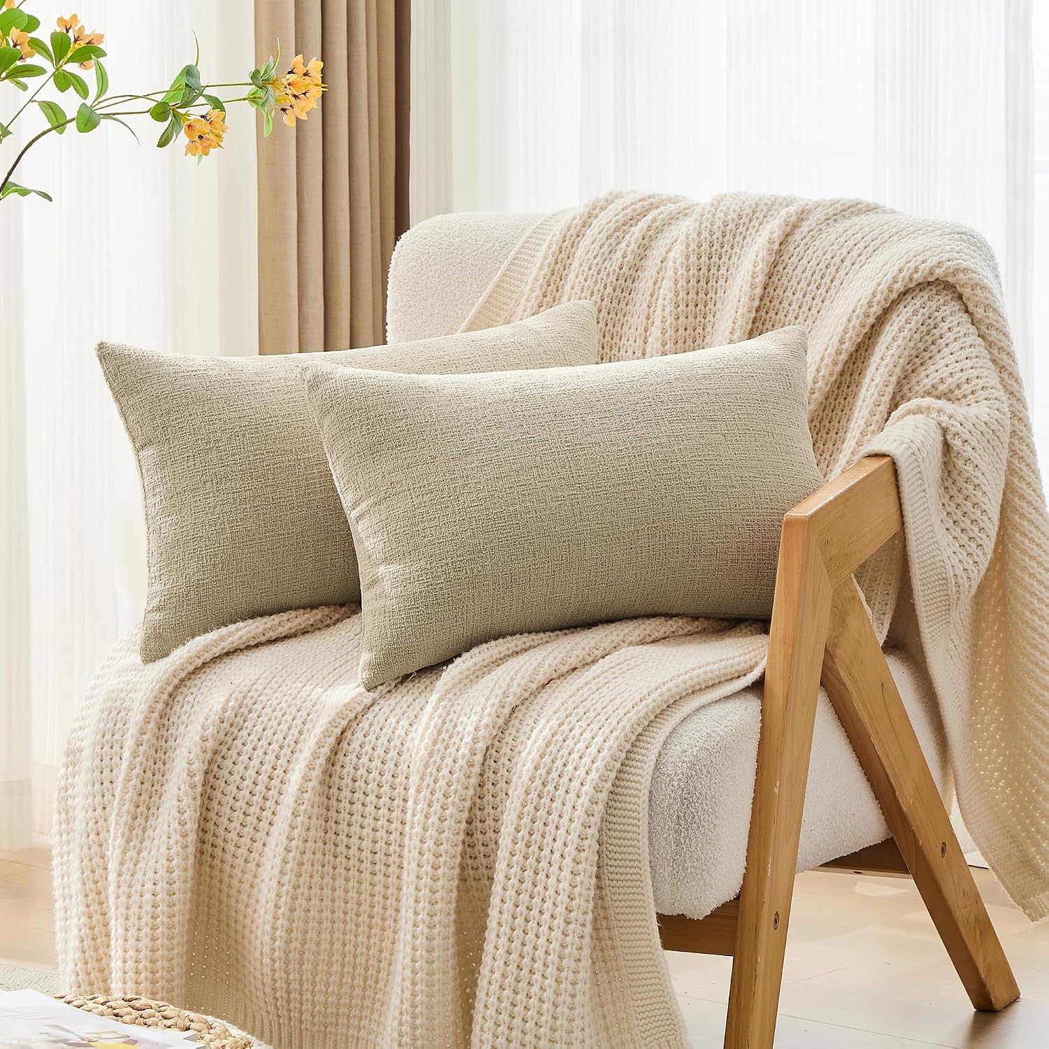Gawamay Set of 2 Decorative Lumbar Soft Chenille Throw Pillow Covers 12x20 Inch, Boho Farmhouse Cushion Cases, Couch Pillow Covers for Livi…