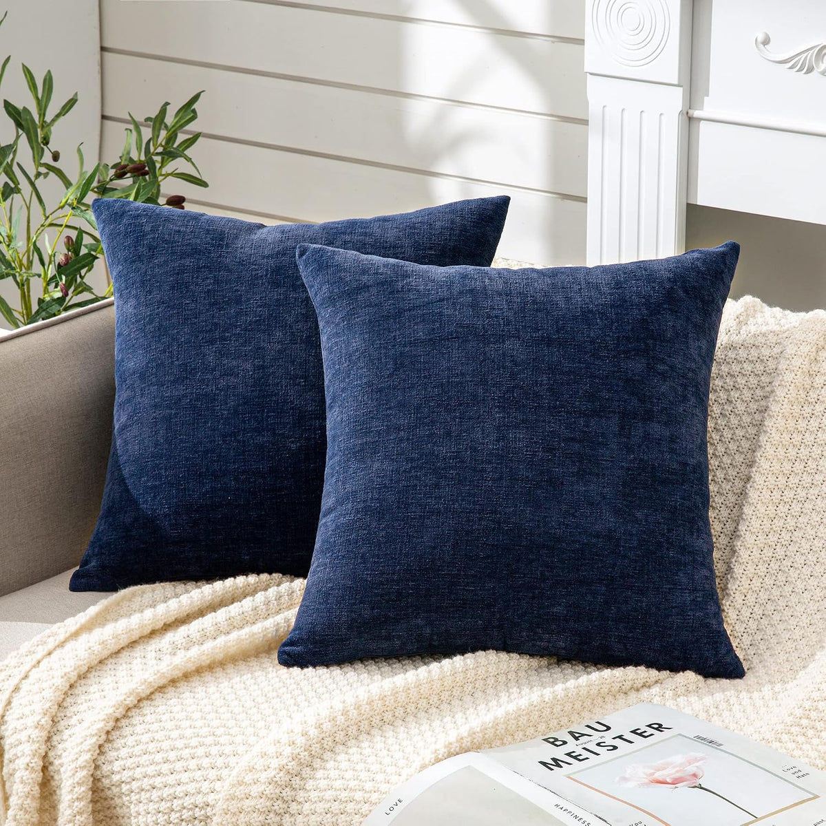 Gawamay Decorative Chenille Throw Pillow Covers 26x26 Inch Pack of 2, Soft Square Couch Pillow Cover for Sofa Cushion Living Room Bedroom S…