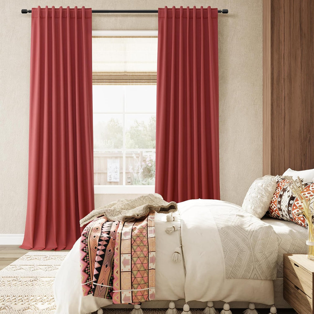 Guken Red 100% Blackout Linen Curtains 72 Inch Length 2 Panels Set for Living Room Bedroom Back Tab/Rod Pocket Thermal Insulated Black Out…